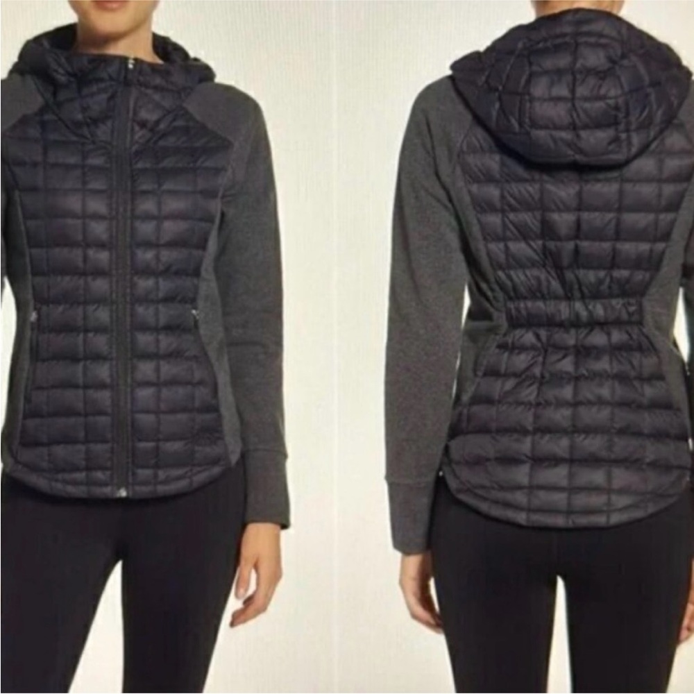 Women's the North Face Quilted Hooded Jacket - Black and Gray
